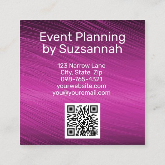 Minimale Paarse Streaks Grote QR-tekstcode Vierkante Visitekaartje (Achterkant)