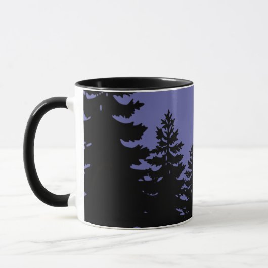 Minimale paarse zwarte dennenboomsilhouet     mok (Links)