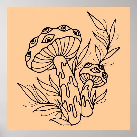 Minimale Paddenstoel Line Art Folie Afdrukken (Voorkant)