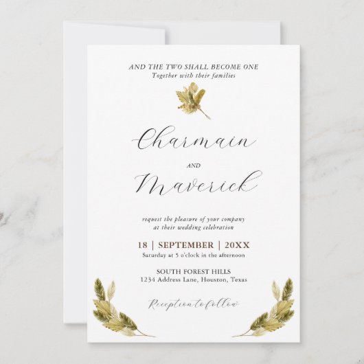 Minimale Palm Leaf Monogram Foto Bruiloft Kaart (Voorkant)