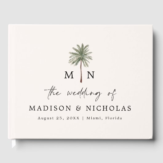 Minimale Palm Tree Monogram Foto Bruiloft Gastenboek (Voorkant)