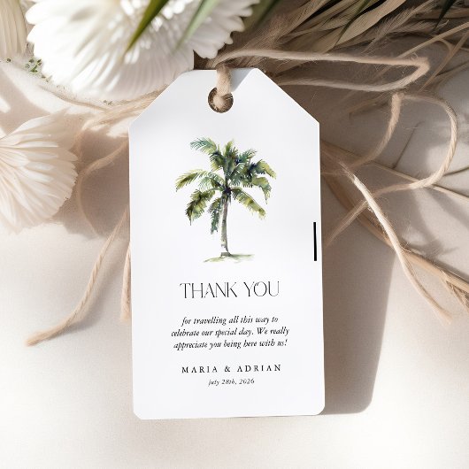 Minimale Palm Tree Tropical Beach bruiloft gunst Cadeaulabel