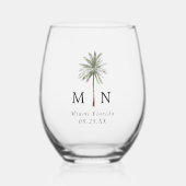 Minimale palmbomen Monogram bruiloft Wijnglas Zonder Voet (Voorkant)
