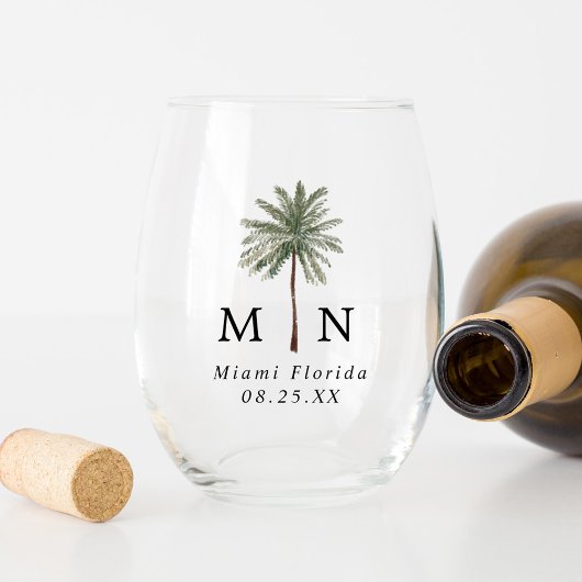 Minimale palmbomen Monogram bruiloft Wijnglas Zonder Voet