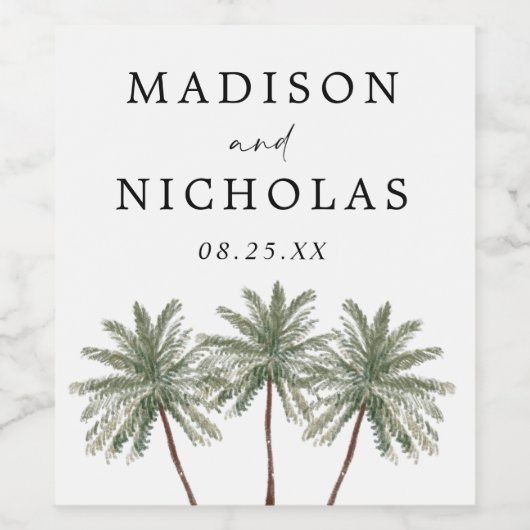 Minimale palmbomen Persoonlijke bruiloft Wijn Etiket (Enkel label)