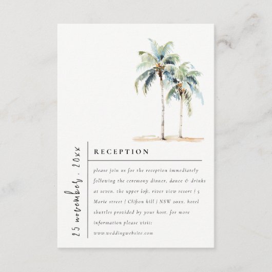 Minimale Palmbomen Tropische bruiloft receptie Informatiekaartje (Voorkant)