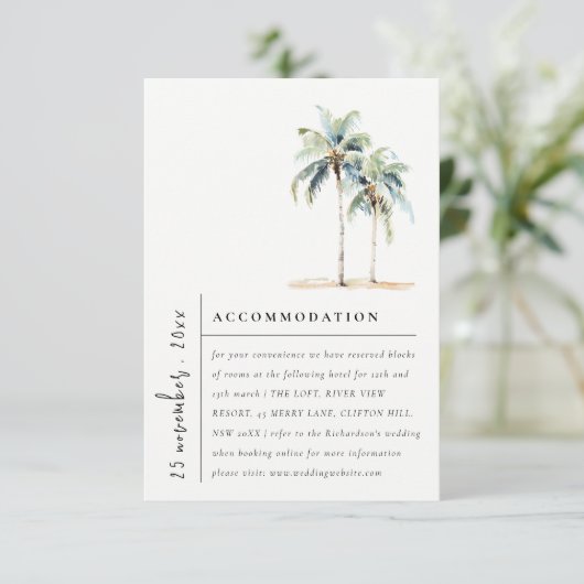 Minimale Palmbomen Tropische Huwelijksaccommodatie Informatiekaartje (Staand voorkant)
