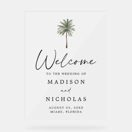 Minimale palmboom bruiloft welkom Frosted Acryl Bord (Voorkant)