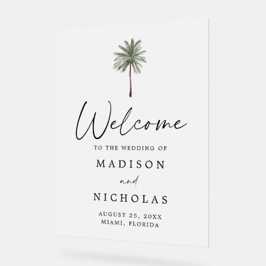 Minimale palmboom bruiloft welkom Frosted Acryl Bord (Hoek)