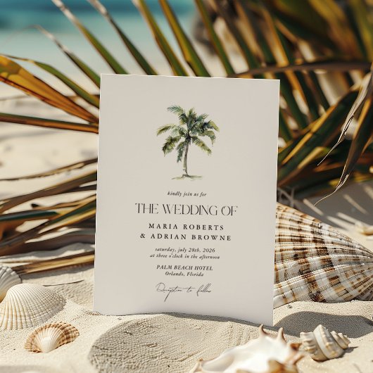 Minimale Palmboom Tropisch Strand Bruiloft Kaart