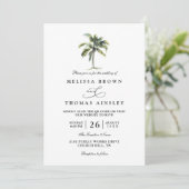 Minimale Palmboom Tropisch Strand QR Code Huwelijk Kaart (Staand voorkant)