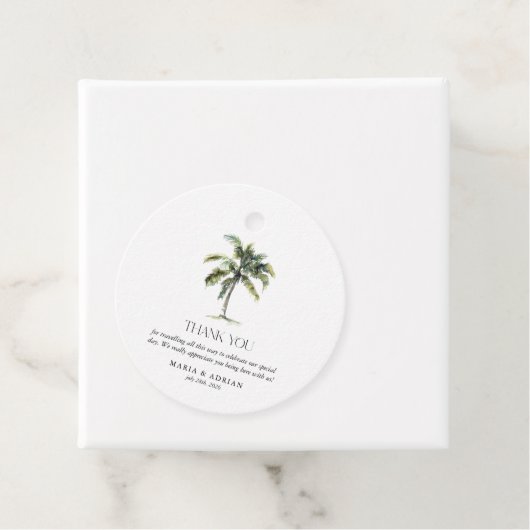 Minimale palmboom Tropische strand bruiloft Bedankjes Labels (In situ)