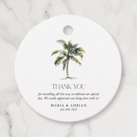 Minimale palmboom Tropische strand bruiloft Bedankjes Labels (Voorkant)