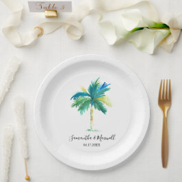 Minimale palmboom Tropische strand bruiloft Papieren Bordje