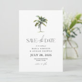 Minimale palmboom Tropische strand bruiloft Save The Date (Staand voorkant)