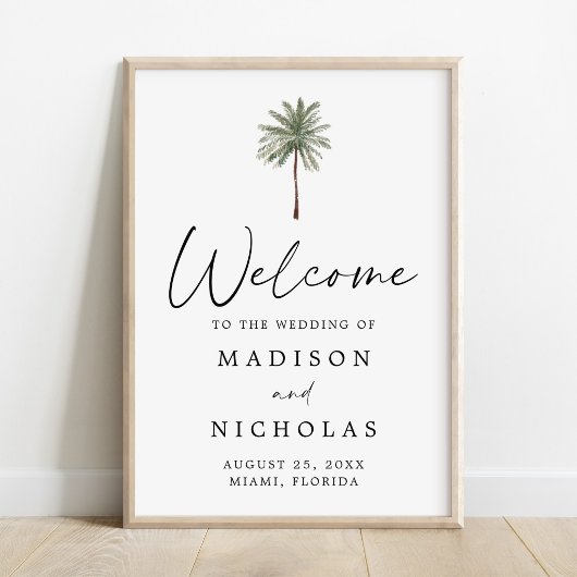 Minimale Palmboom Trouw Welkom Bord Poster