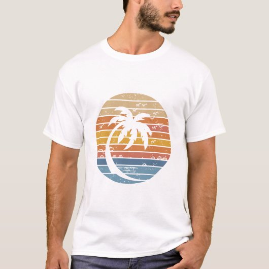 Minimale palmboom zonsondergang retro cirkel afbee t-shirt (Voorkant)