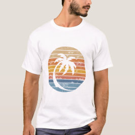 Minimale palmboom zonsondergang retro cirkel grafi t-shirt