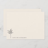Minimale palmboomlijn Ecru art Elegant Wedding Bedankkaart (Voorkant / Achterkant)
