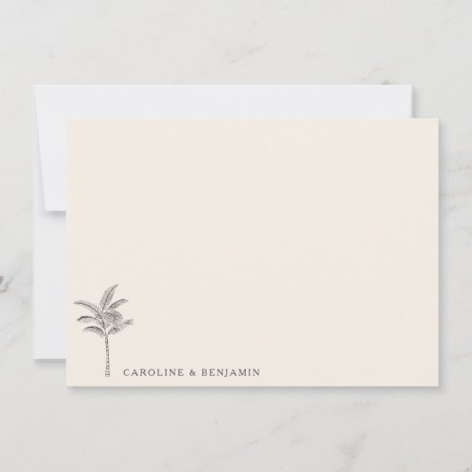 Minimale palmboomlijn Ecru art Elegant Wedding Bedankkaart (Voorkant)