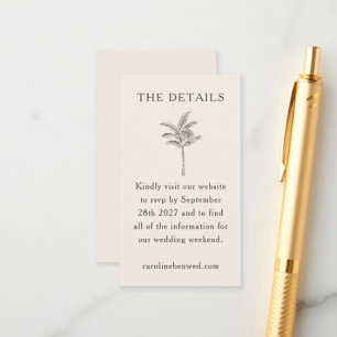 Minimale palmboomlijn Ecru art Elegant Wedding Informatiekaartje