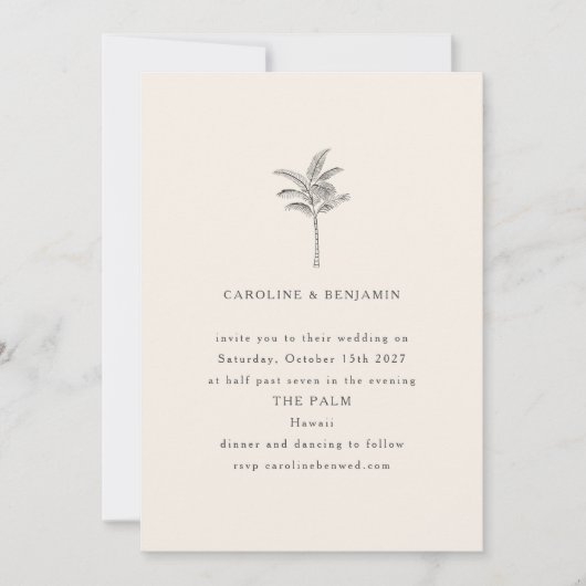 Minimale palmboomlijn Ecru art Elegant Wedding Kaart (Voorkant)
