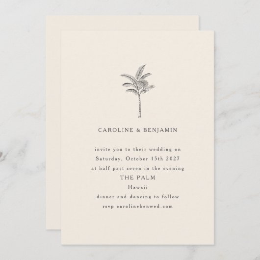 Minimale palmboomlijn Ecru art Elegant Wedding Kaart (Voorkant / Achterkant)
