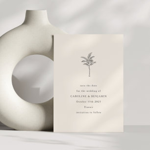 Minimale palmboomlijn Ecru art Elegant Wedding Save The Date
