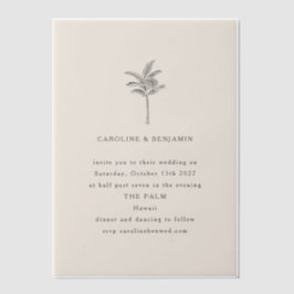 Minimale palmboomlijn Ecru art Elegant Wedding Vellum Uitnodigingen
