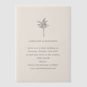 Minimale palmboomlijn Ecru art Elegant Wedding Vellum Uitnodigingen