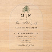 Minimale palmboommonogram bruiloft acryl uitnodigingen (Voorkant)