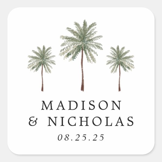 Minimale palmweddenschap vierkante sticker (Voorkant)
