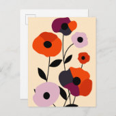 Minimale papaverbloei aankondigingskaart (Voorkant / Achterkant)