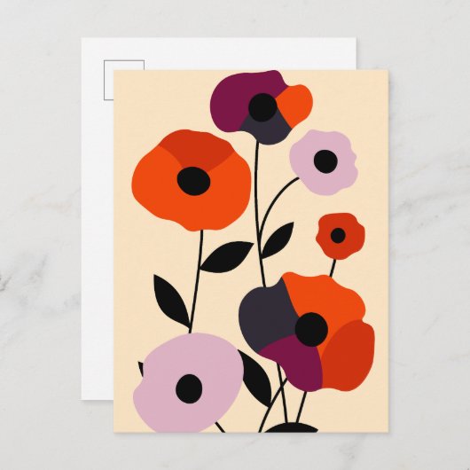 Minimale papaverbloei aankondigingskaart (Voorkant / Achterkant)