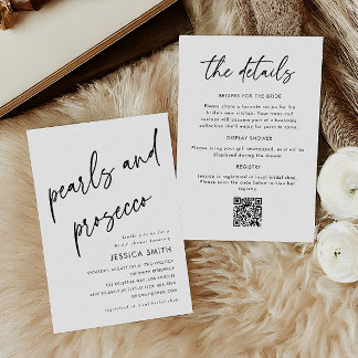 Minimale Parels & Prosecco All-in-One Bruidsfeest Kaart