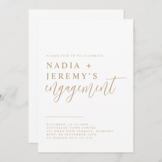 Minimale Partij voor Wit & Gold Engagement Kaart (Voorkant / Achterkant)