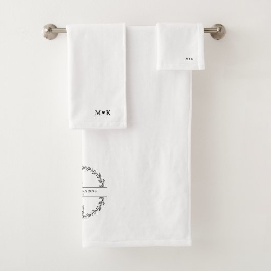 Minimale Pas getrouwd Couple Cadeau-Initialen Bad Handdoek (Insitu)