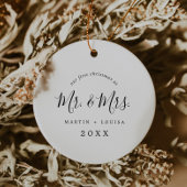 Minimale Pas getrouwd eerste kerstbruiloft foto Keramisch Ornament