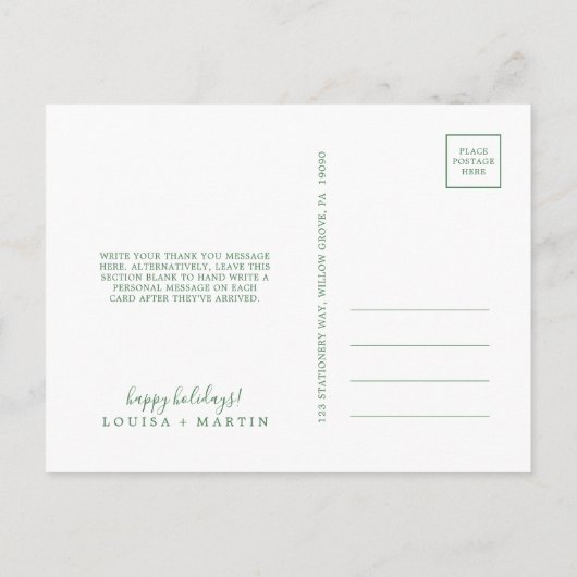 Minimale Pas getrouwd met groene kerst bedankt Feestdagenkaart (Achterkant)