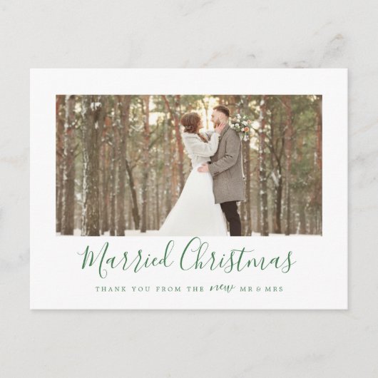 Minimale Pas getrouwd met groene kerst bedankt Feestdagenkaart (Voorkant)