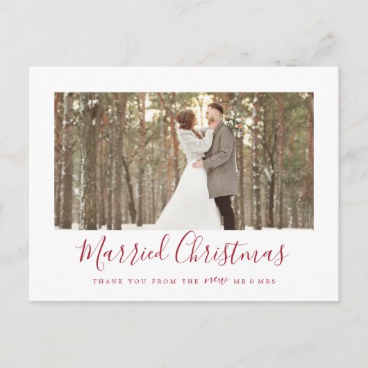 Minimale Pas getrouwd met Rode Kerstmis Dank u Feestdagenkaart (Voorkant)