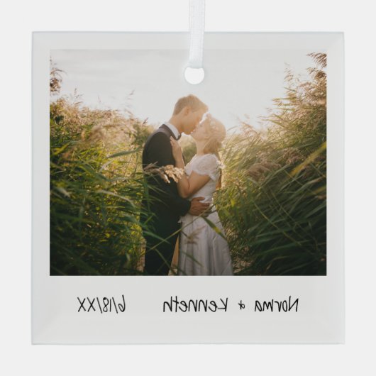 Minimale Pas getrouwd voor eerste kerstmis Glas Ornament (Achterkant)