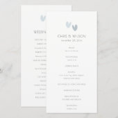 Minimale pasta Dusky Blue Hearts Wedding Programme Bedankkaart (Voorkant / Achterkant)