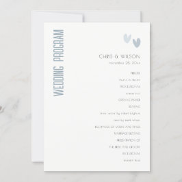 Minimale pasta Dusky Blue Hearts Wedding Programme Kaart