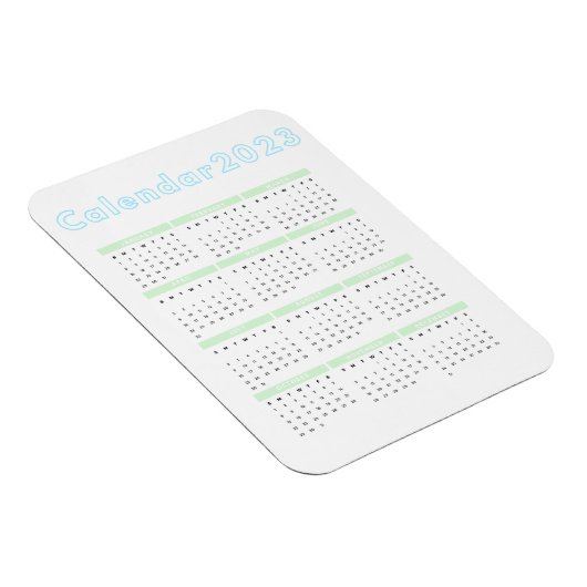Minimale pastblauw groen 2023-magneetkalender magneet (Rechterzijde)