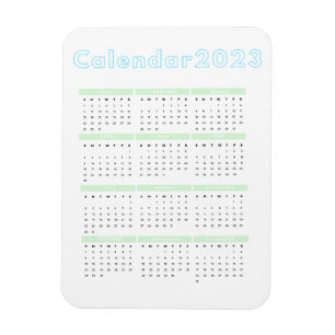 Minimale pastblauw groen 2023-magneetkalender magneet