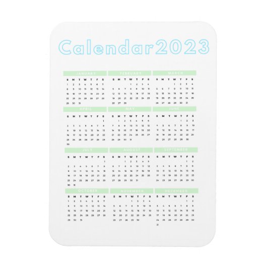 Minimale pastblauw groen 2023-magneetkalender magneet (Verticaal)