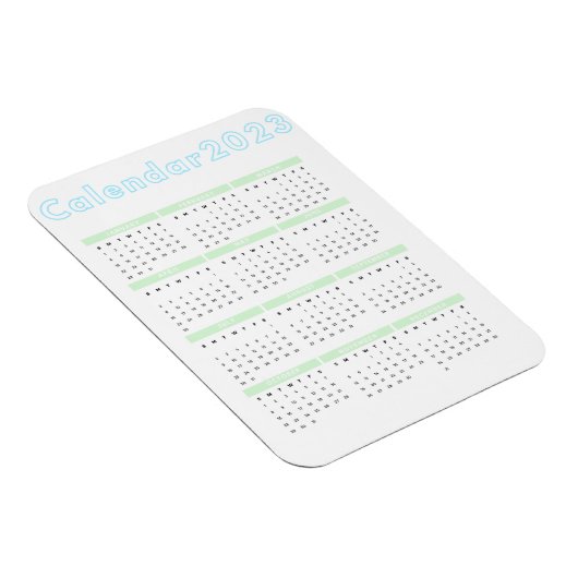 Minimale pastblauw groen 2023-magneetkalender magneet (Rechterzijde)