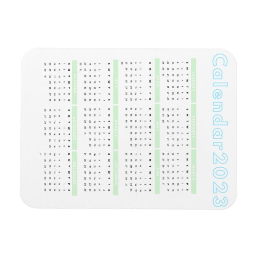 Minimale pastblauw groen 2023-magneetkalender magneet (Horizontaal)