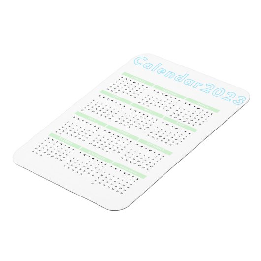 Minimale pastblauw groen 2023-magneetkalender magneet (Linkerzijde)